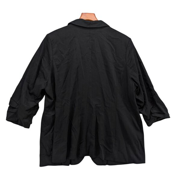 Eloquii Ruched 3/4 Sleeve Blazer Womens Black Open Front Shawl Collar Size 22 - Picture 2 of 15